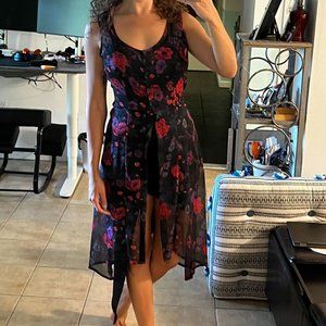 Band of Gypsies Black Floral Corset Button-down Sheer Dress